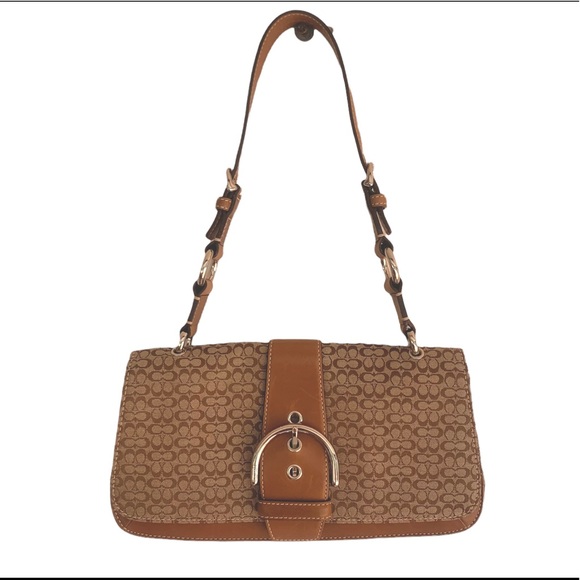 COACH Mini Signature 7075 Beige Leather Canvas Flap Shoulder Bag Authentic - Picture 15 of 16